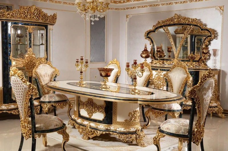 Casa Padrino Luxus Barock Möbel Set Weiß / Blau / Gold - 1 Barock Sideboard & 1 Barock Wandspiegel - Barock Möbel - Edel & Prunkvoll
