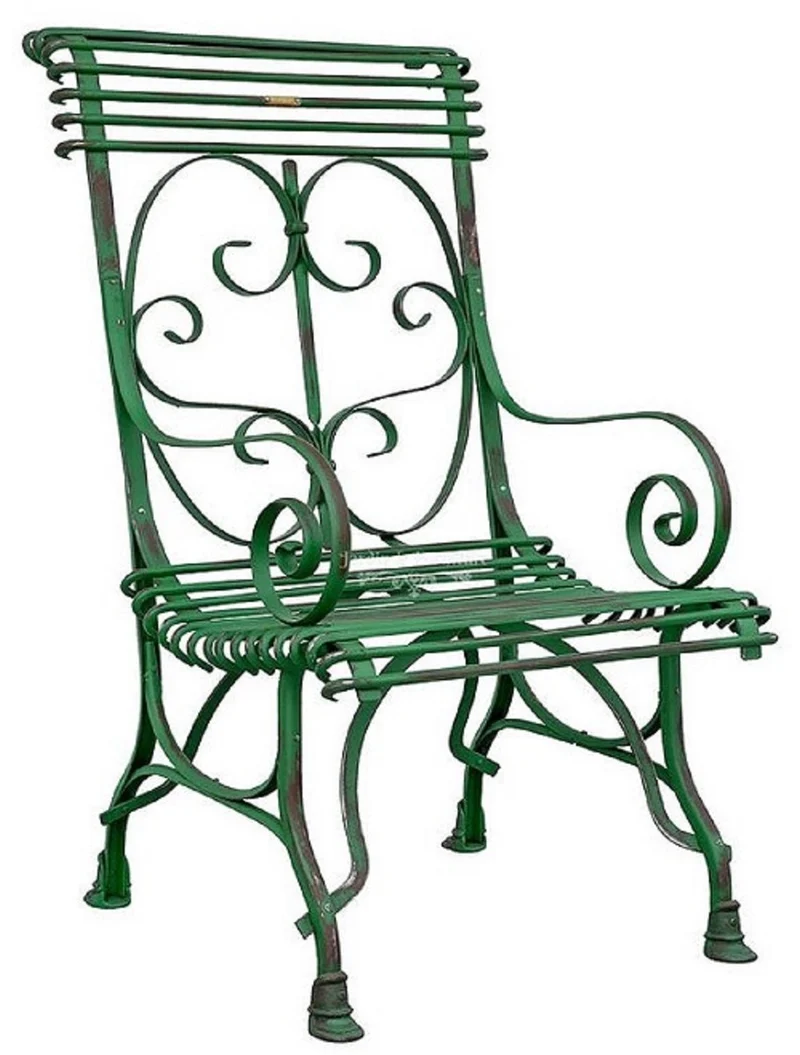 Casa Padrino Jugendstil Gartenstuhl 4er Set Antik Grün 64 x 66 x H. 114 cm - Handgefertigte Schmiedeeisen Stühle mit Armlehnen - Nostalgische Garten & Terrassen Möbel