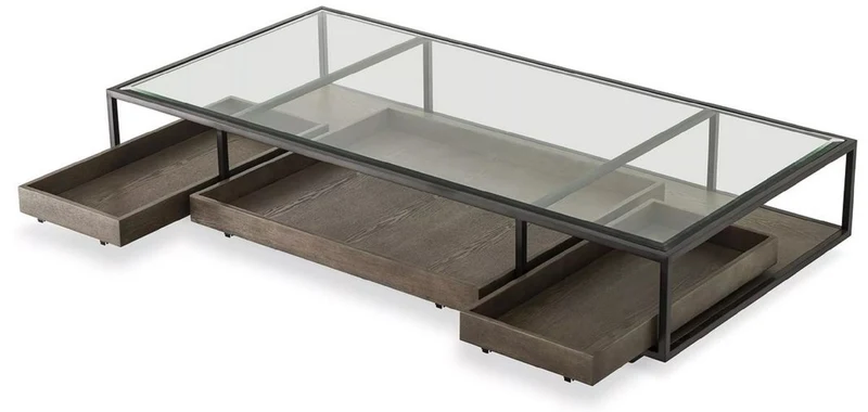 Casa Padrino Luxus Couchtisch Bronzefarben / Grau 180 x 90 x H. 37 cm - Rechteckiger Wohnzimmertisch mit Glasplatte - Wohnzimmer Möbel - Luxus Möbel