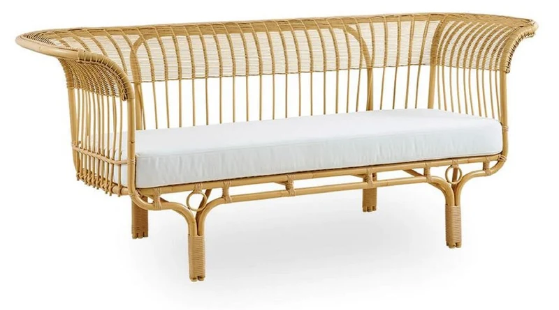 Casa Padrino Luxus Gartensofa mit Sitzkissen Naturfarben / Hellgrau 193 x 76 x H. 81 cm - Wetterbeständiges Garten & Terrassen Sofa - Garten & Terrassen Möbel - Luxus Qualität