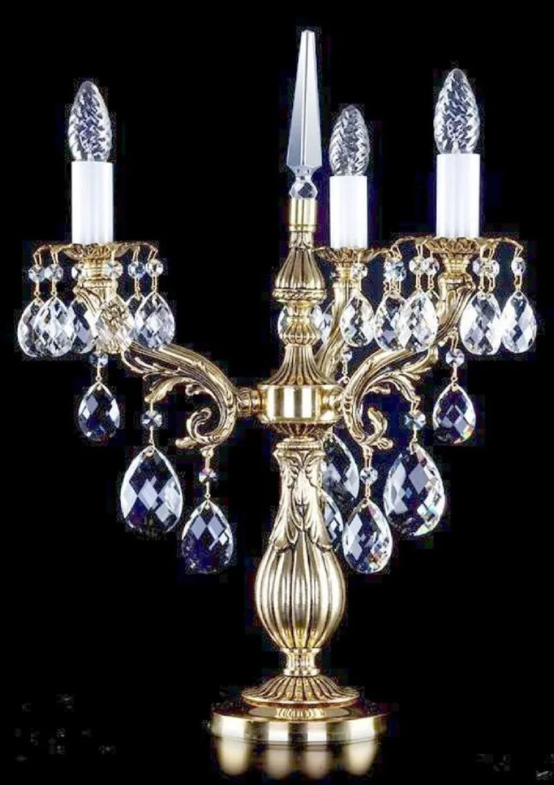 Casa Padrino Luxus Barock Kristall Tischleuchte Gold Ø 43 x H. 60 cm - Prunkvolle Messing Schreibtischleuchte mit Böhmischem Kristallglas - Barock Kristall Leuchten