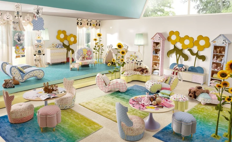 Casa Padrino Luxus Kindersessel Sonnenblume Bunt - Kinderzimmer Sessel - Kinderzimmer Möbel - Erstklassische Qualität - Made in Italy
