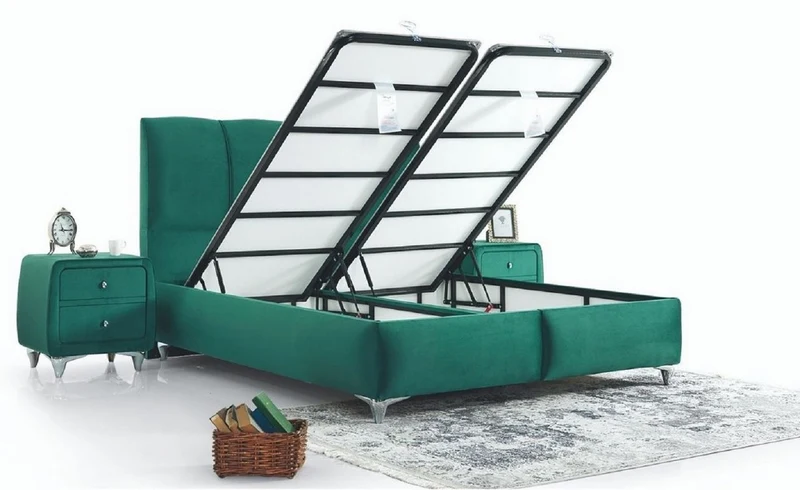 Casa Padrino Luxus Doppelbett Grün / Silber - Modernes Massivholz Bett - Moderne Schlafzimmer & Hotel Möbel - Luxus Kollektion