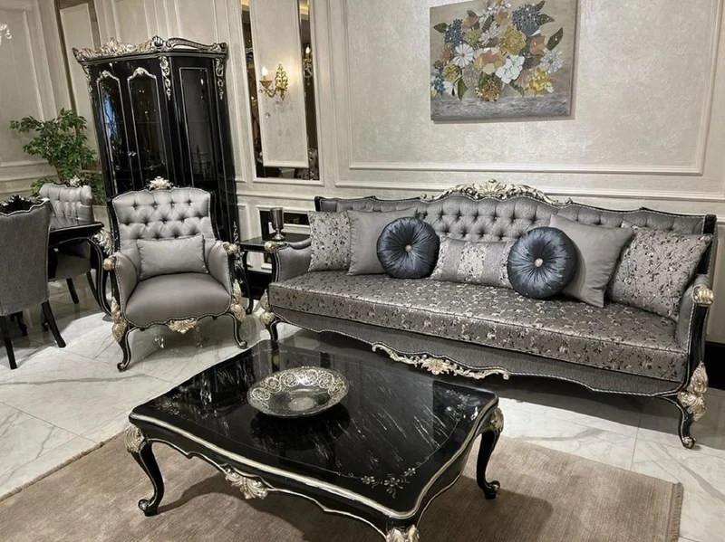 Casa Padrino Luxus Barock Vitrine Schwarz / Silber - Prunkvoller Massivholz Vitrinenschrank mit 2 Glastüren - Handgefertigte Barock Möbel - Edel & Prunkvoll