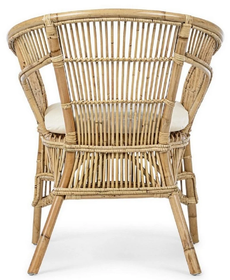 Casa Padrino Luxus Gartensessel Naturfarben / Weiß 68 x 65 x H. 82 cm - Rattan Garten & Terrassen Sessel mit Sitzkissen - Garten & Terrassen Möbel - Luxus Qualität