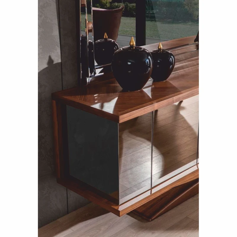 Casa Padrino Luxus Sideboard mit Spiegel Braun - Verspiegelter Massivholz Schrank mit Wandspiegel - Luxus Massivholz Möbel
