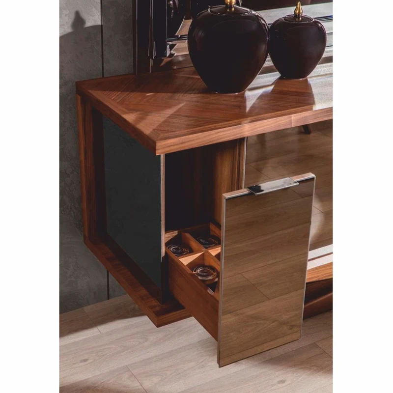 Casa Padrino Luxus Sideboard mit Spiegel Braun - Verspiegelter Massivholz Schrank mit Wandspiegel - Luxus Massivholz Möbel