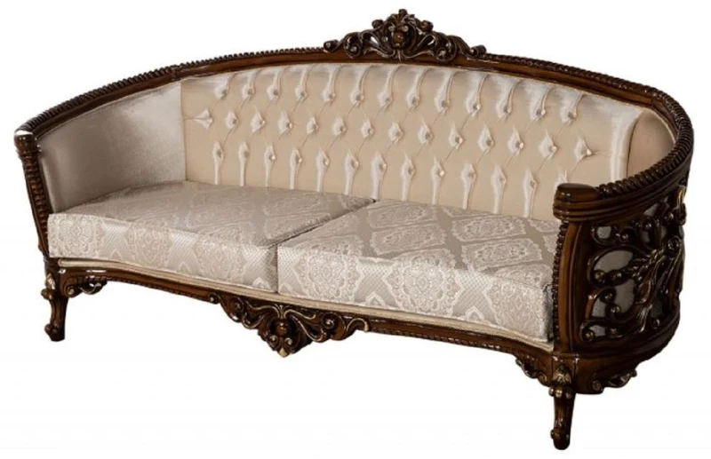 Casa Padrino Luxus Barock Sofa Beige / Braun / Gold - Prunkvolles Wohnzimmer Sofa mit elegantem Muster - Barock Wohnzimmer Möbel