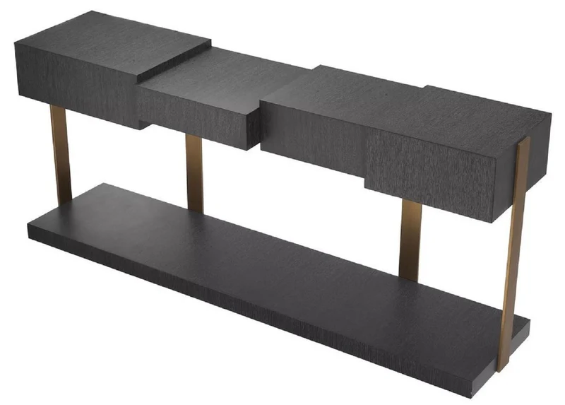 Casa Padrino Luxus Designer Konsole Schwarzgrau / Messingfarben 180 x 42,5 x H. 76,5 cm - Moderner Konsolentisch - Luxus Designer Möbel