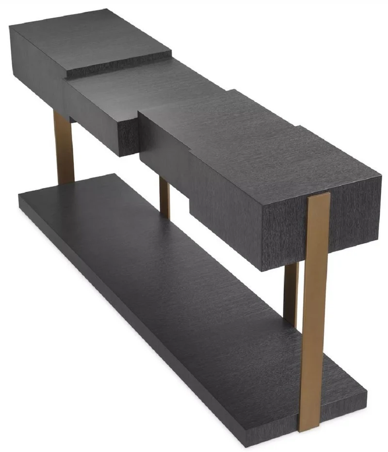 Casa Padrino Luxus Designer Konsole Schwarzgrau / Messingfarben 180 x 42,5 x H. 76,5 cm - Moderner Konsolentisch - Luxus Designer Möbel