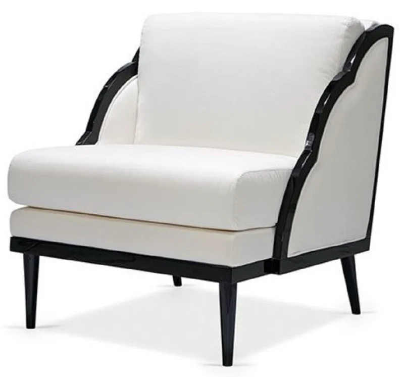 Casa Padrino Luxus Art Deco Samt Sessel Weiß / Schwarz 79 x 99 x H. 92 cm - Hotel Lounge Sessel - Hotel Möbel - Luxus Möbel - Luxus Qualität