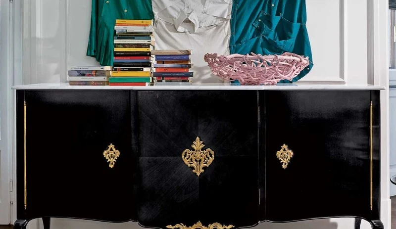 Casa Padrino Luxus Barock Sideboard Schwarz / Gold / Weiß - Edler Massivholz Schrank mit 3 Türen - Barock Hotel & Schloß Möbel - Erstklassische Qualität - Made in Italy