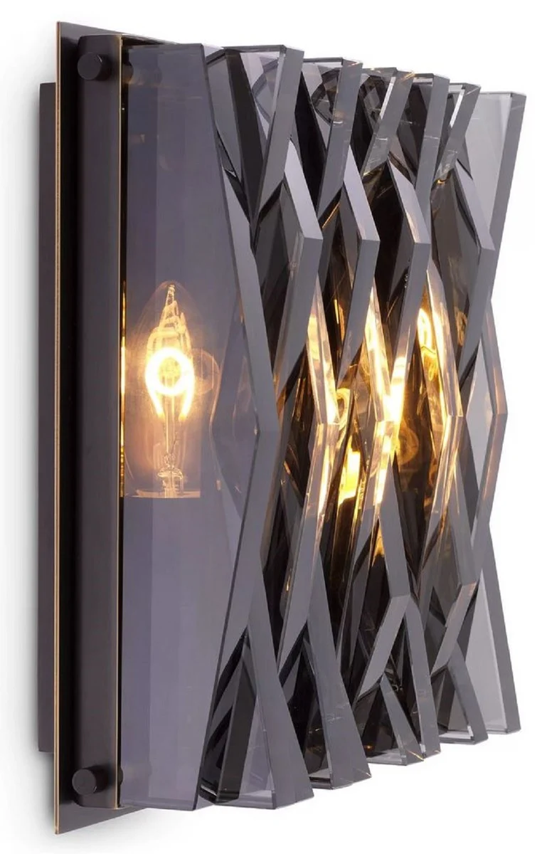 Casa Padrino Luxus Wandleuchte Bronzefarben / Grau 24 x 9 x H. 24 cm - Elegante Metall Wandlampe mit Glas Lampenschirm - Luxus Leuchten