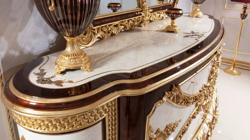 Casa Padrino Luxus Barock Möbel Set Weiß / Braun / Gold - 1 Barock Sideboard & 1 Barock Wandspiegel - Barock Möbel - Edel & Prunkvoll