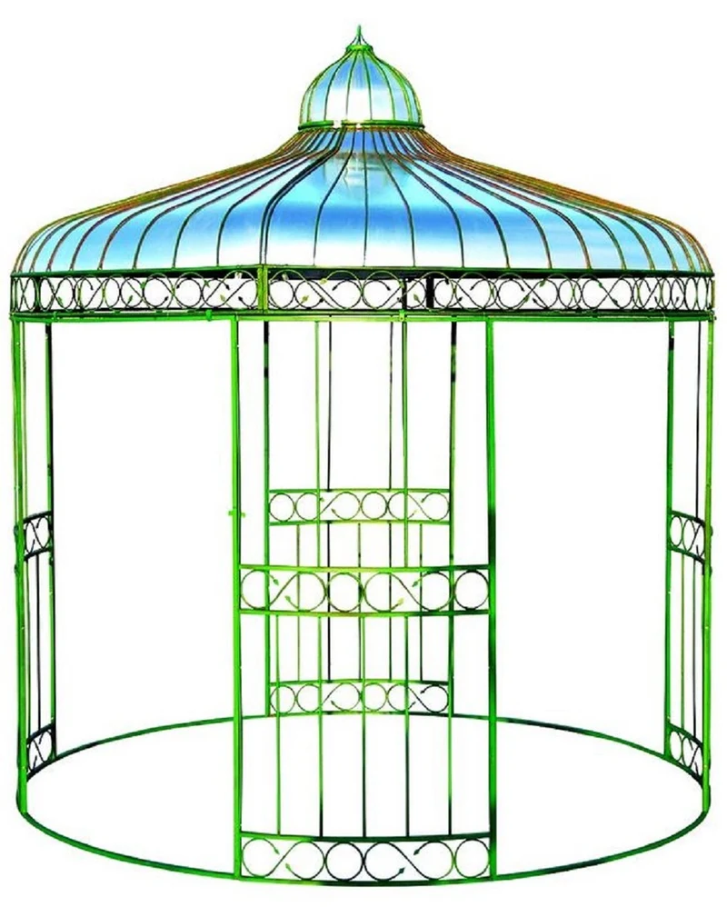 Casa Padrino Jugendstil Gartenpavillon Grün / Silber Ø 320 x H. 350 cm - Runder Schmiedeeisen Pavillon mit verzinktem Blechdach - Jugendstil Garten & Terrassen Deko Accessoires