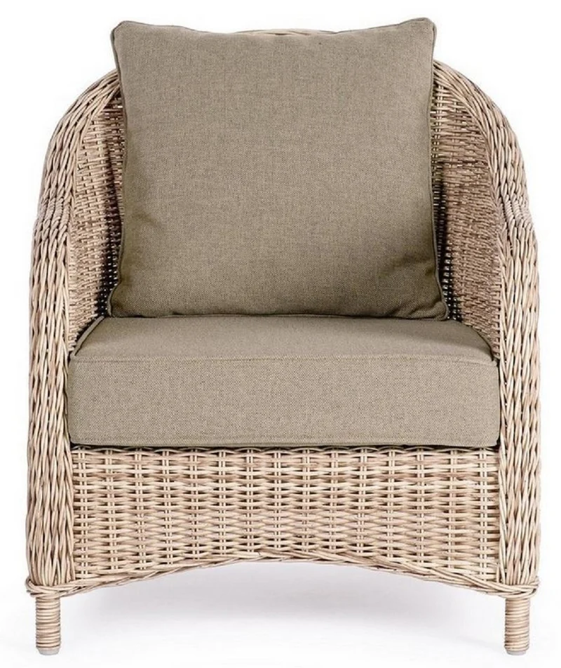 Casa Padrino Luxus Gartensessel Naturfarben / Grau 75 x 82 x H. 83 cm - Wetterbeständiger Garten & Terrassen Sessel - Garten & Terrassen Möbel - Luxus Qualität