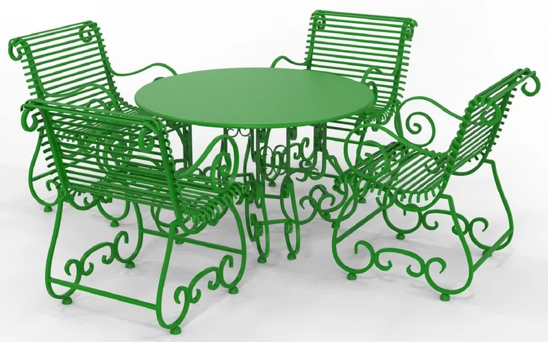 Casa Padrino Jugendstil Schmiedeeisen Gartenmöbel Set - Verschiedene Farben - 1 Runder Gartentisch & 4 Gartenstühle mit Armlehnen - Jugendstil Schmiedeeisen Garten & Terrassen Möbel