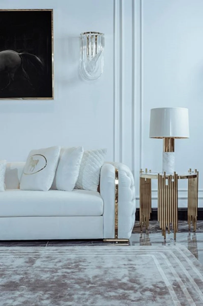Casa Padrino Luxus Sofa Weiß / Gold 265 x 83 x H. 73 cm - Modernes Wohnzimmer Sofa - Wohnzimmer & Hotel Möbel - Luxus Kollektion
