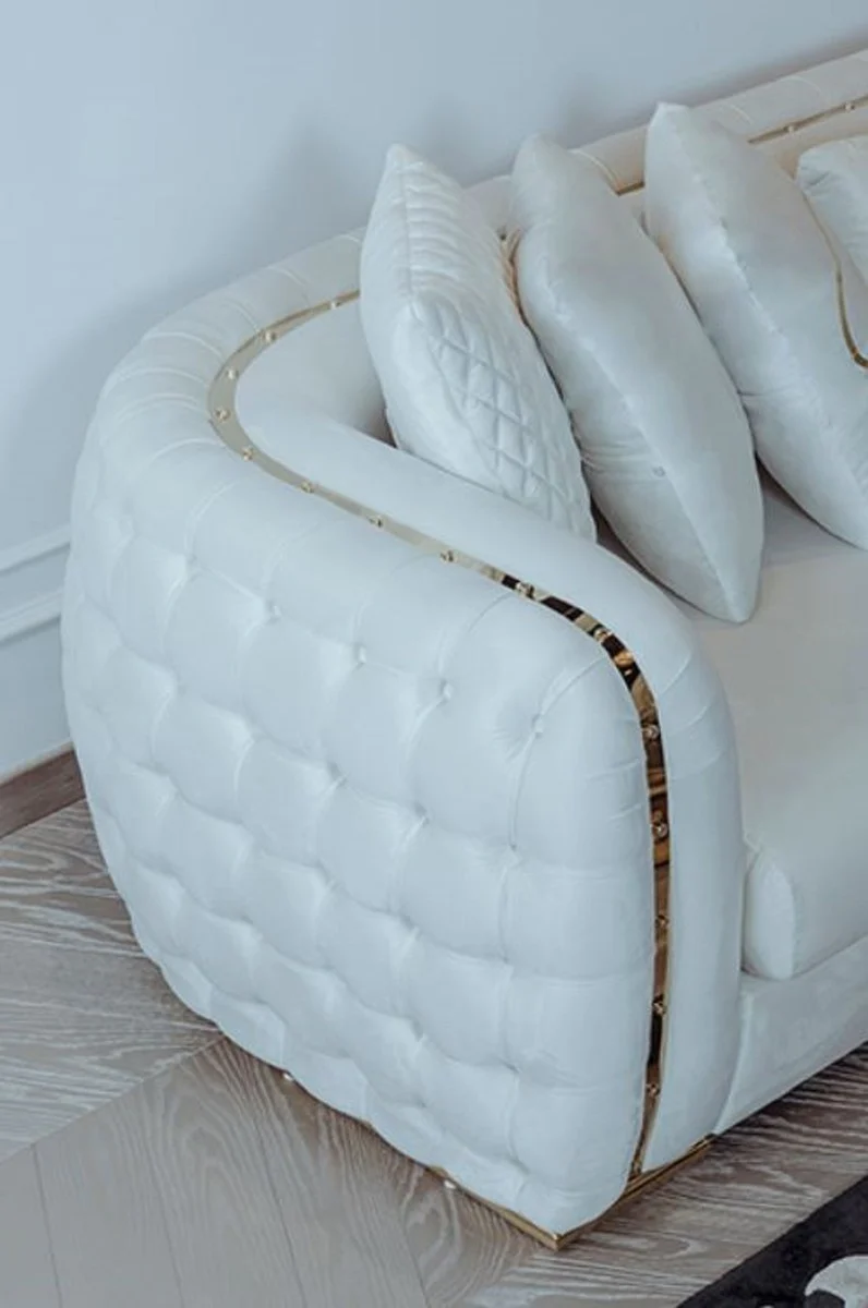 Casa Padrino Luxus Sofa Weiß / Gold 265 x 83 x H. 73 cm - Modernes Wohnzimmer Sofa - Wohnzimmer & Hotel Möbel - Luxus Kollektion