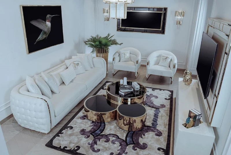 Casa Padrino Luxus Sofa Weiß / Gold 265 x 83 x H. 73 cm - Modernes Wohnzimmer Sofa - Wohnzimmer & Hotel Möbel - Luxus Kollektion