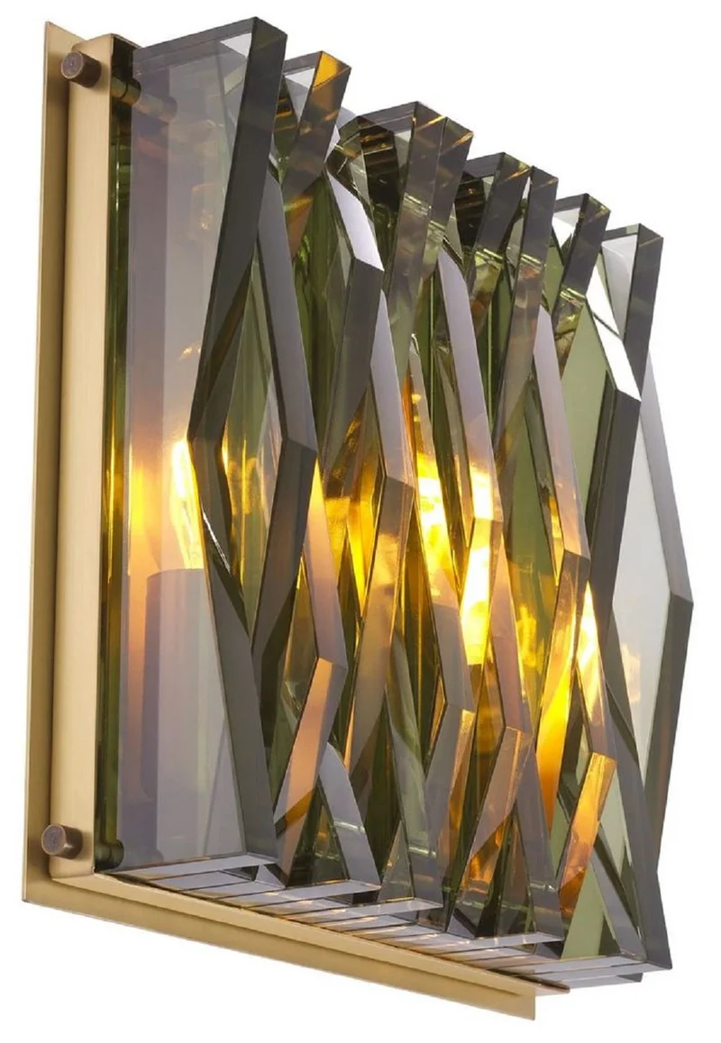 Casa Padrino Luxus Wandleuchte Antik Messingfarben / Grün 24 x 9 x H. 24 cm - Elegante Metall Wandlampe mit Glas Lampenschirm - Luxus Leuchten