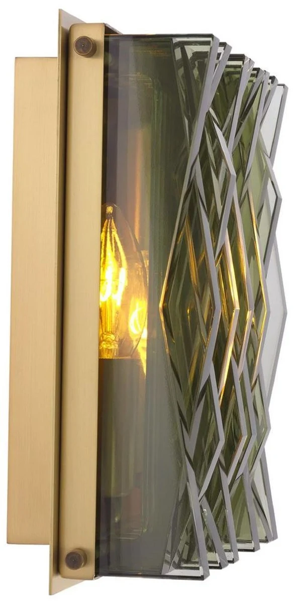 Casa Padrino Luxus Wandleuchte Antik Messingfarben / Grün 24 x 9 x H. 24 cm - Elegante Metall Wandlampe mit Glas Lampenschirm - Luxus Leuchten
