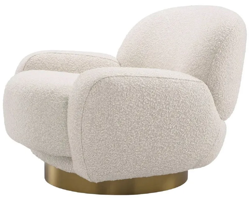 Casa Padrino Luxus Drehsessel Creme / Messing 95 x 90 x H. 70 cm - Moderner Wohnzimmer Sessel - Luxus Wohnzimmer Möbel