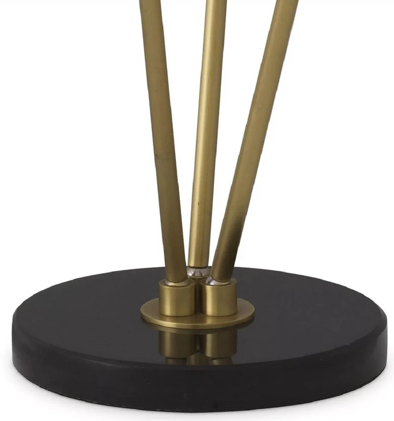 Casa Padrino Luxus Stehleuchte Antik Messing / Schwarz / Alabaster Ø 28 x H. 167 cm - Moderne Stehlampe mit Marmor Lampenfuß und runden Alabaster Lampenschirmen - Luxus Leuchten