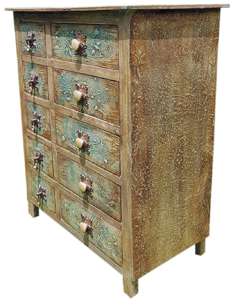 Casa Padrino Luxus Landhausstil Kommode Antik Mehrfarbig - Handgefertigter Massivholz Schrank mit 10 Schubladen - Landhausstil Möbel