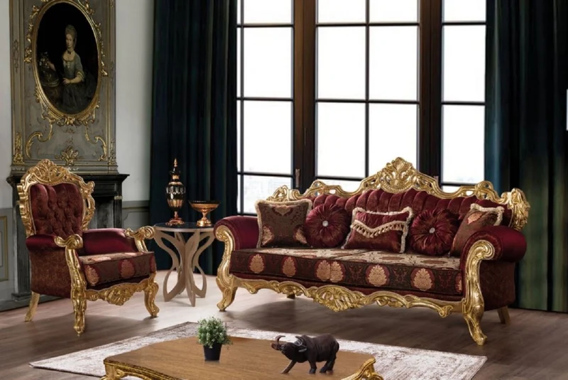 Casa Padrino Luxus Barock Wohnzimmer Sessel Bordeauxrot / Gold - Prunkvoller Sessel mit elegantem Muster - Handgefertigte Barock Wohnzimmer Möbel