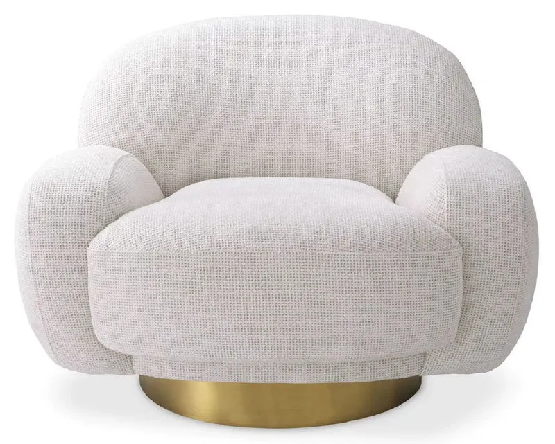 Casa Padrino Luxus Drehsessel Weiß / Messing 95 x 90 x H. 70 cm - Moderner Wohnzimmer Sessel - Luxus Wohnzimmer Möbel