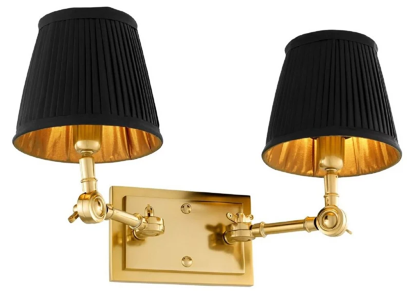 Casa Padrino Luxus Doppel Wandleuchte Gold / Schwarz 33 x 25 x H. 25 cm - Edle Wandlampe mit Schwenkarmen - Luxus Qualität