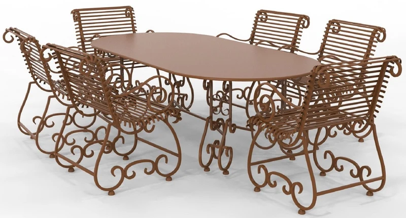 Casa Padrino Jugendstil Schmiedeeisen Gartenmöbel Set - Verschiedene Farben - 1 Ovaler Gartentisch & 6 Gartenstühle mit Armlehnen - Jugendstil Schmiedeeisen Garten & Terrassen Möbel