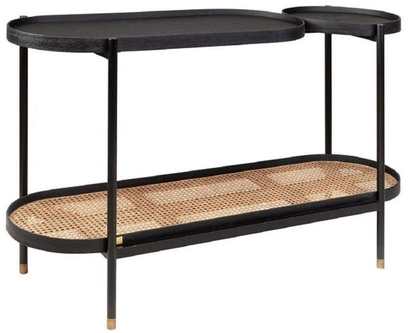 Casa Padrino Luxus Konsole Schwarz / Naturfarben / Messingfarben 134,5 x 42,5 x H. 78 cm - Wohnzimmer & Hotel Möbel - Luxus Qualität