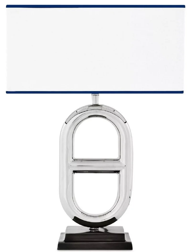 Casa Padrino Luxus Tischleuchte Silber / Schwarz / Weiß / Blau 35 x 18 x H. 49 cm - Elegante Schreibtischleuchte - Luxus Kollektion