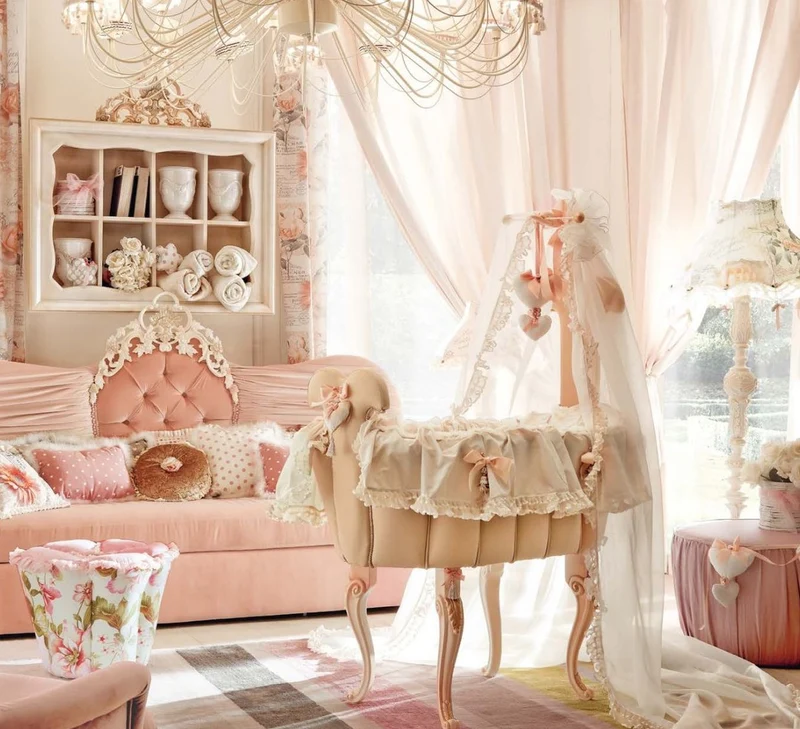 Casa Padrino Luxus Barock Schaukel Babybett Rosa - Prunkvolles Massivholz Baby Schaukelbett - Barock Baby Möbel - Erstklassische Qualität - Made in Italy