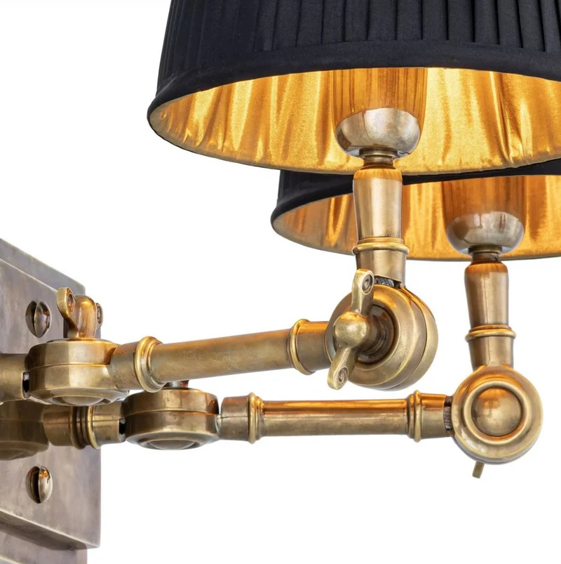 Casa Padrino Luxus Doppel Wandleuchte Vintage Messingfarben / Schwarz 33 x 25 x H. 25 cm - Edle Wandlampe mit Schwenkarmen - Luxus Qualität