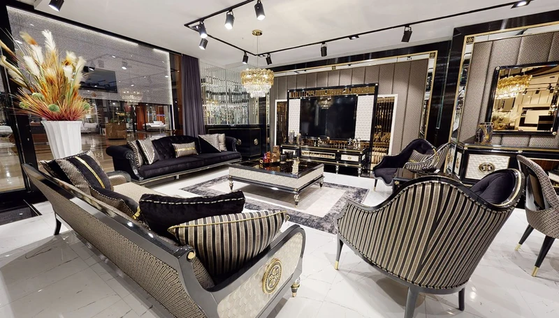 Casa Padrino Luxus Art Deco Sofa Gold / Cremefarben / Schwarz / Gold - Art Deco Wohnzimmer & Hotel Möbel - Luxus Kollektion