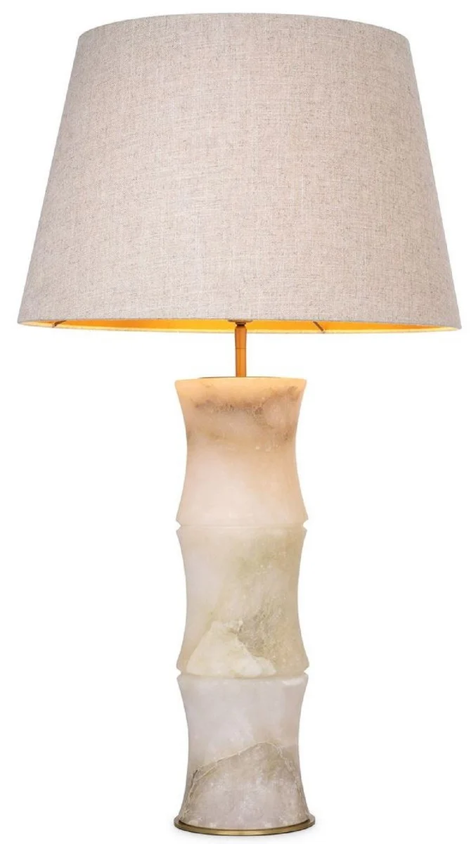Casa Padrino Luxus Tischleuchte Alabaster / Antik Messing / Beige Ø 38 x H. 88 cm - Moderne Alabaster Schreibtschleuchte in Bambus Optik - Luxus Kollektion