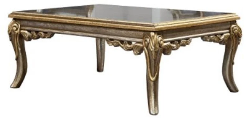 Casa Padrino Luxus Barock Couchtisch Silber / Gold - Handgefertigter Massivholz Wohnzimmertisch im Barockstil - Barock Wohnzimmer Möbel - Edel & Prunkvoll