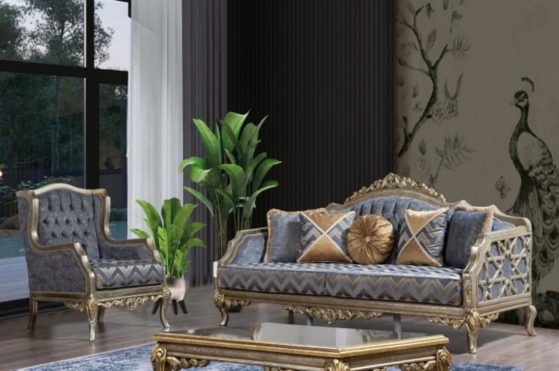 Casa Padrino Luxus Barock Couchtisch Silber / Gold - Handgefertigter Massivholz Wohnzimmertisch im Barockstil - Barock Wohnzimmer Möbel - Edel & Prunkvoll