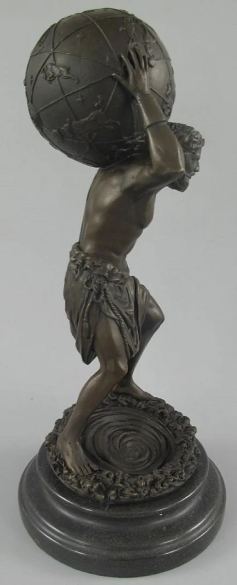 Casa Padrino Jugendstil Bronze Skulptur Mann mit Kugel Bronzefarben / Schwarz 15 x 15 x H. 33 cm - Bronzefigur - Dekofigur - Schreibtisch Deko Accessoires