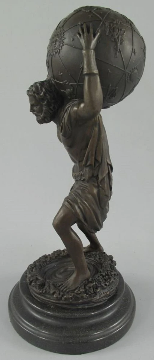 Casa Padrino Jugendstil Bronze Skulptur Mann mit Kugel Bronzefarben / Schwarz 15 x 15 x H. 33 cm - Bronzefigur - Dekofigur - Schreibtisch Deko Accessoires