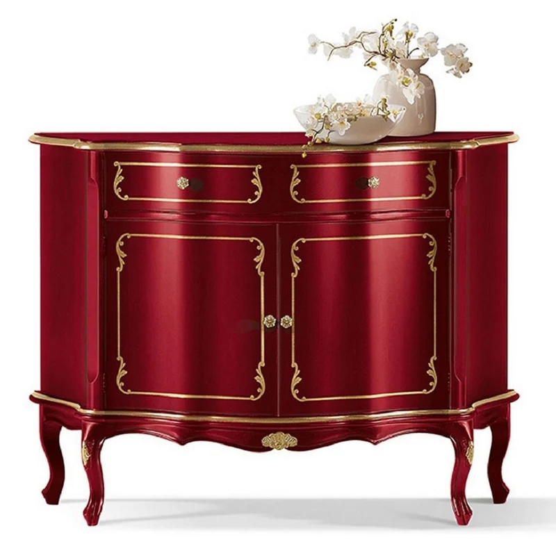 Casa Padrino Luxus Barock Sideboard Bordeauxrot / Gold - Prunkvoller Massivholz Schrank mit 2 Türen und Schublade - Barock Wohnzimmer & Hotel Möbel - Luxus Qualität - Made in Italy