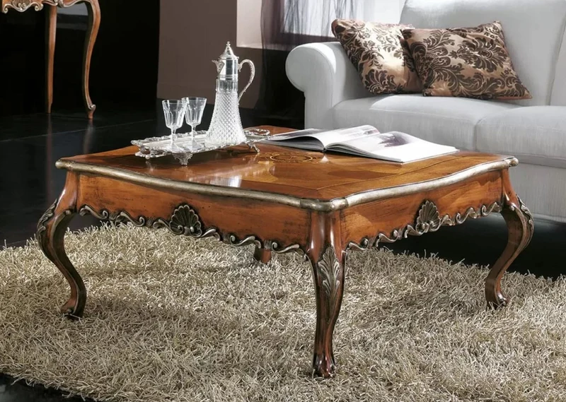 Casa Padrino Luxus Barock Couchtisch Braun / Silber - Quadratischer Massivholz Wohnzimmertisch im Barockstil - Barock Wohnzimmer & Hotel Möbel - Luxus Qualität - Made in Italy