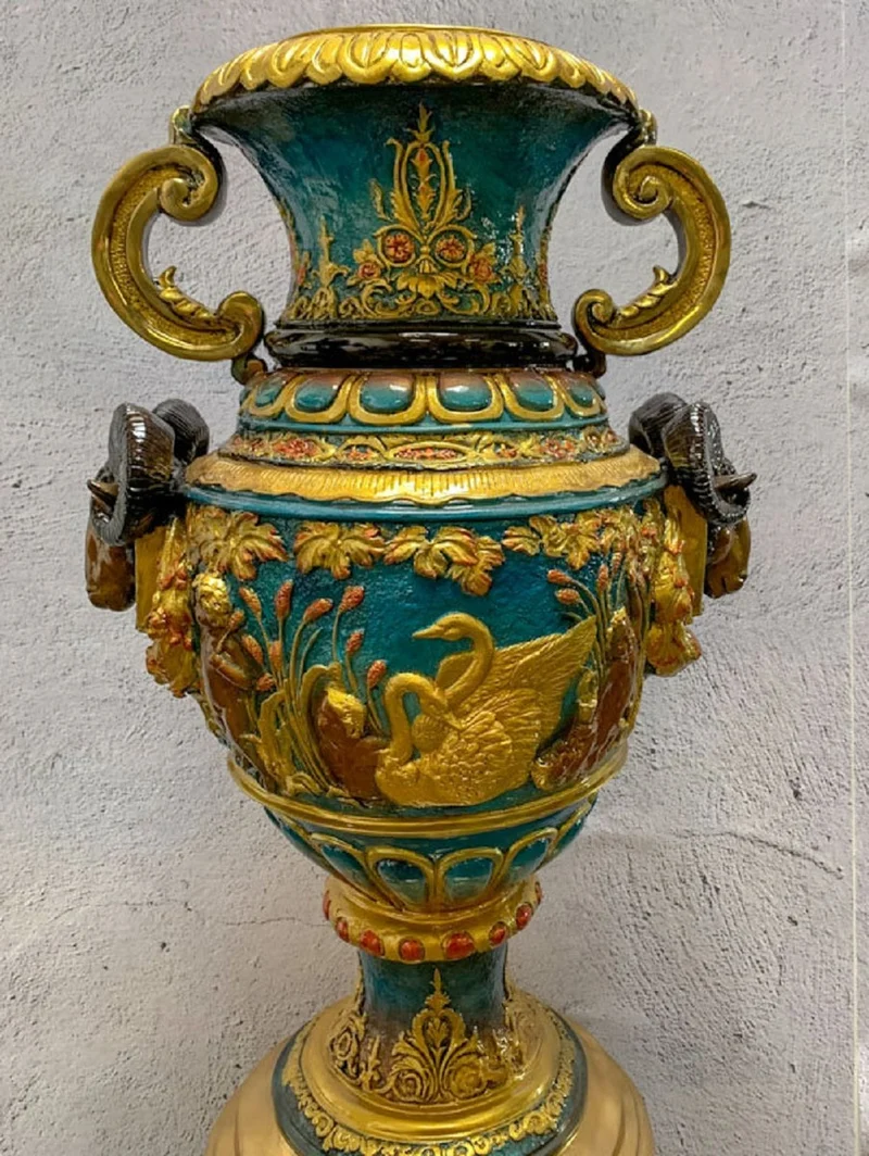 Casa Padrino Luxus Barock Bronze Vase Mehrfarbig / Gold 53 x 43 x H. 127 cm - Prunkvolle Vase mit Sockel - Barock Deko Accessoires