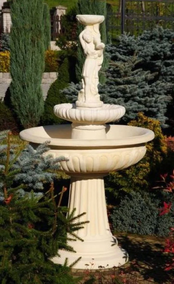Casa Padrino Jugendstil Springbrunnen Dame Sandfarben Ø 94 x H. 164 cm - Prunkvoller Gartenbrunnen - Gartendeko Brunnen - Barock & Jugendstil Garten Deko Accessoires