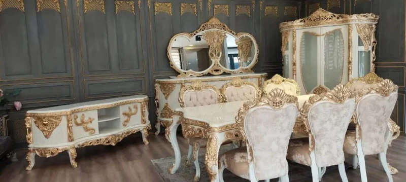 Casa Padrino Luxus Barock Möbel Set Weiß / Gold - 1 Barock Sideboard & 1 Barock Wandspiegel - Barock Möbel - Edel & Prunkvoll