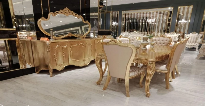 Casa Padrino Luxus Barock Esstisch Gold - Handgefertigter Massivholz Esszimmertisch im Barockstil - Prunkvolle Barock Esszimmer Möbel