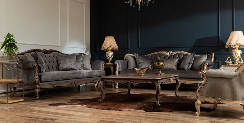 Casa Padrino Luxus Barock Sofa Grau / Naturfarben - Handgefertigtes Wohnzimmer Sofa im Barockstil - Barock Wohnzimmer Möbel
